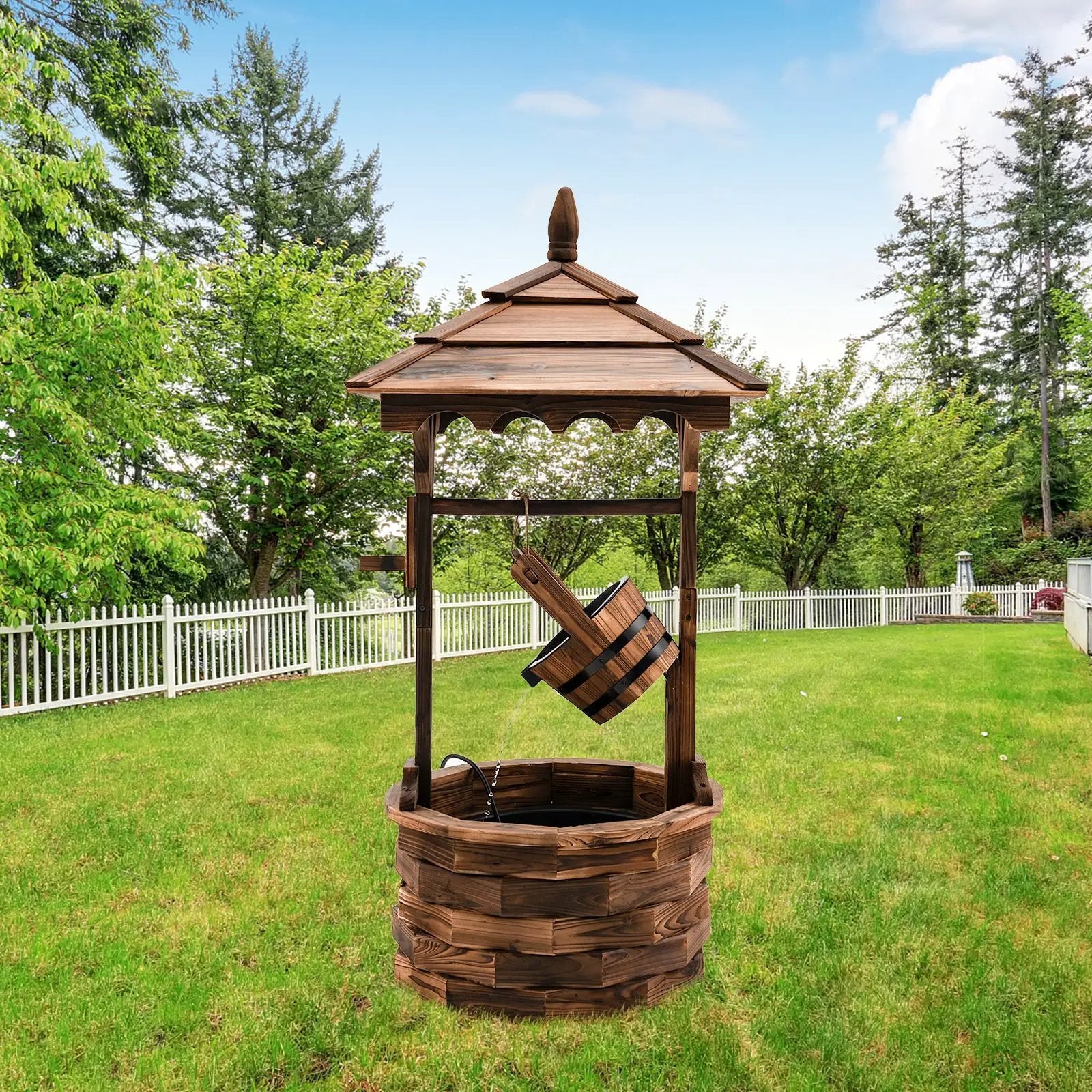 Patio Wooden Water Fountain with Electric Pump-Brown by DirectDeals