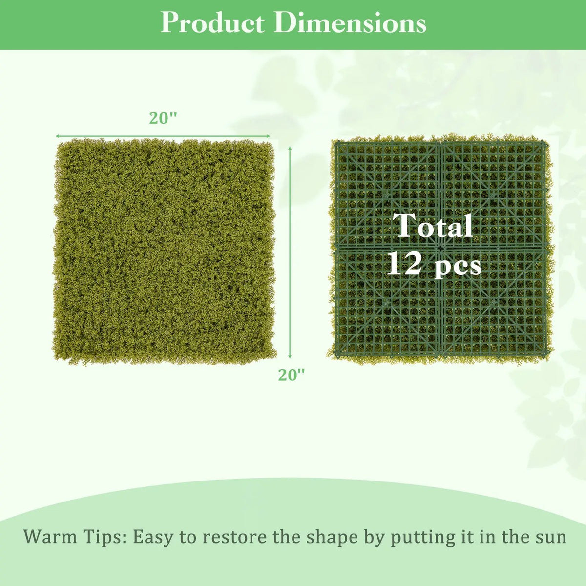 12 Pieces 20 x 20 inches Artificial Grass Wall Panels for Garden Yard Balcony, photo 5 of 9