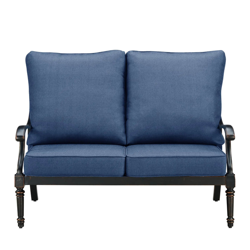 Black Aluminum Deep Seating Loveseat with Cushions by Sharicks