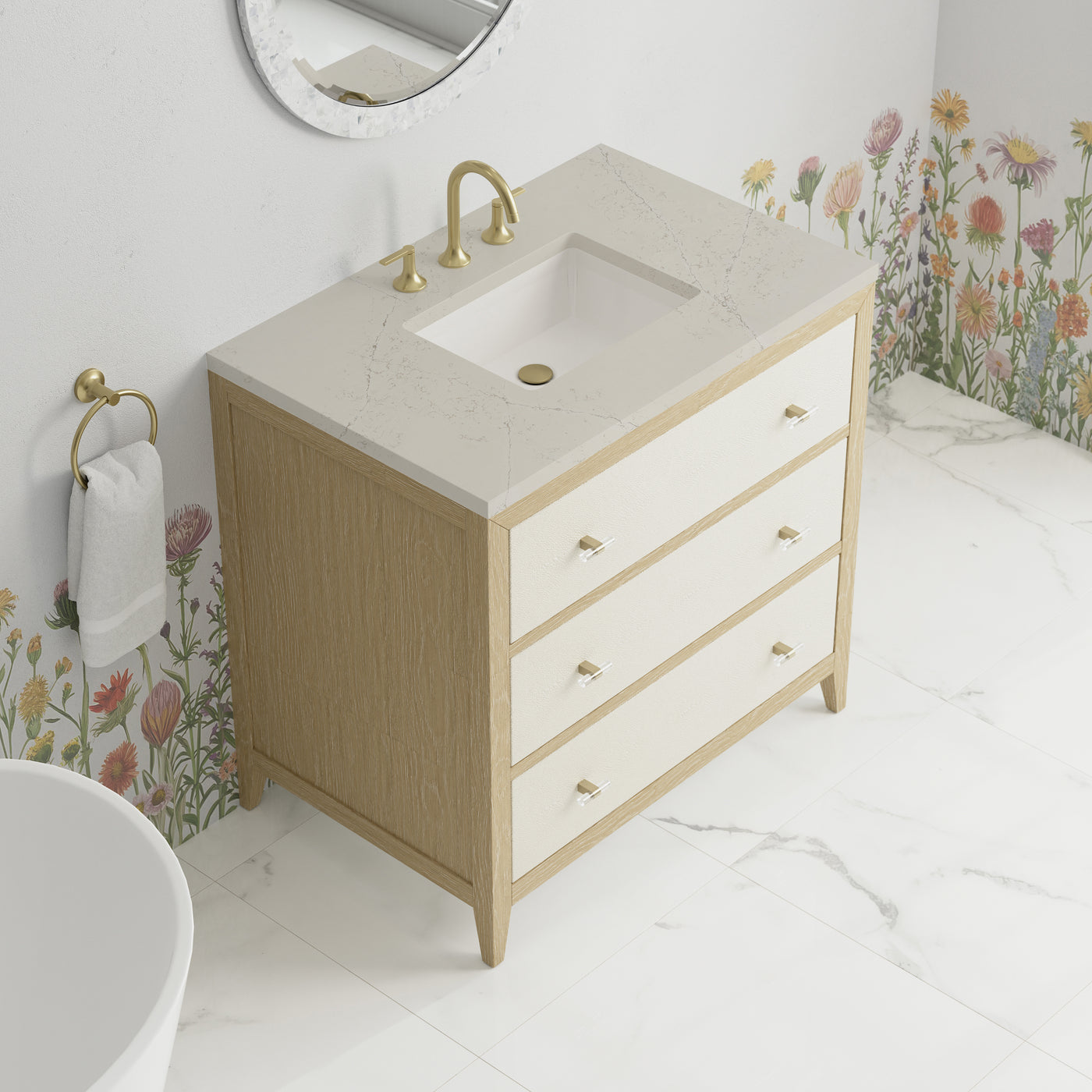 James Martin Celeste 36" Single Bathroom Vanity, Sunwashed Oak with Embossed Shagreen Drawer Fronts, view 36