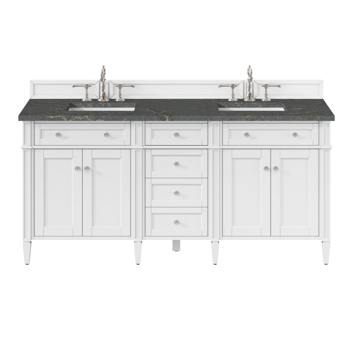 James Martin Brittany 72" Double Bathroom Vanity, Bright White with Parisien Bleu countertop