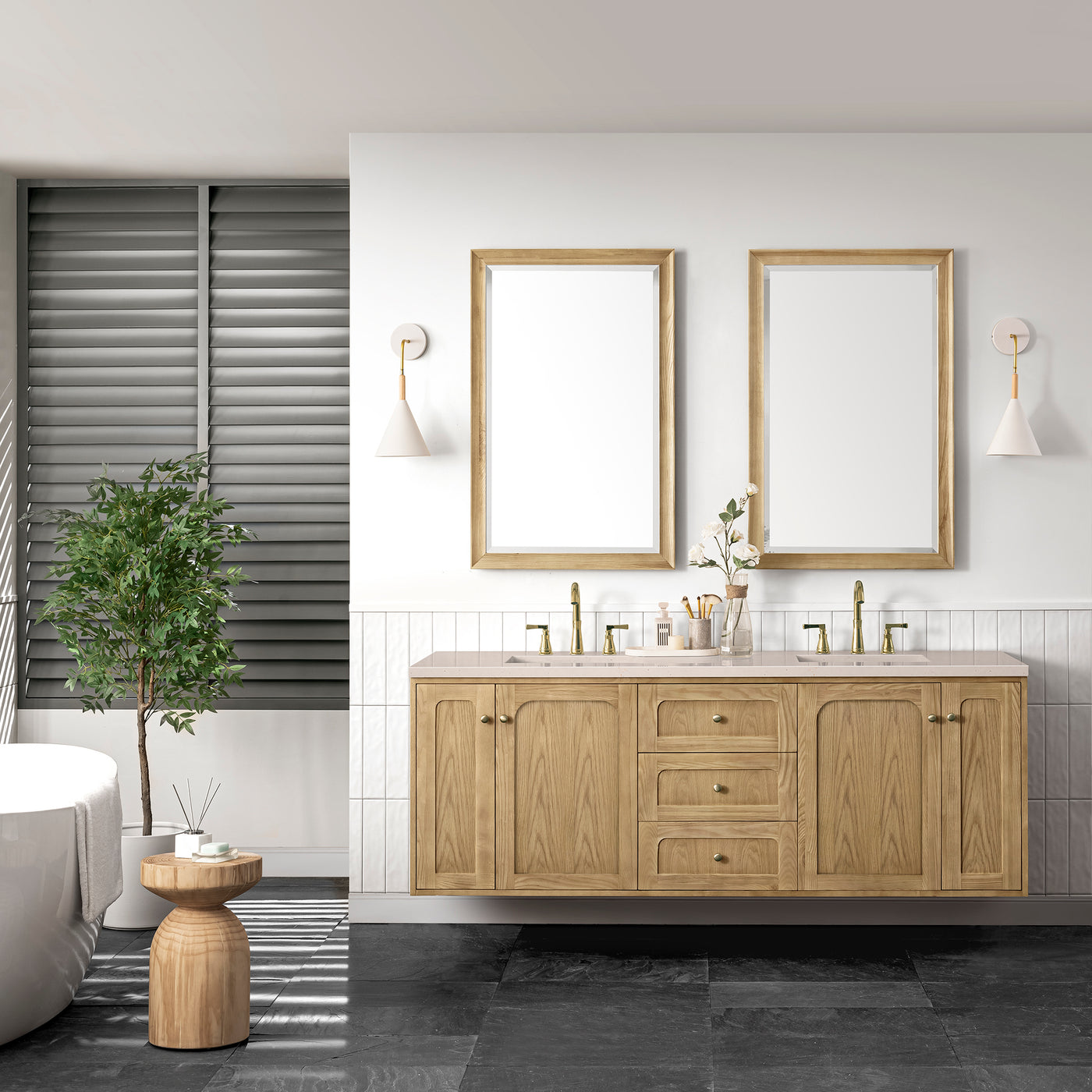 James Martin Laurent 72" Dual Mount Double Bathroom Vanity, Light Natural Oak, view 22