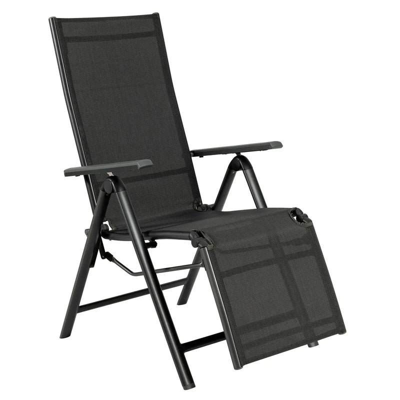 Outdoor Folding Lounge Chair with 7 Adjustable Backrest and Footrest Positions-Gray by DirectDeals