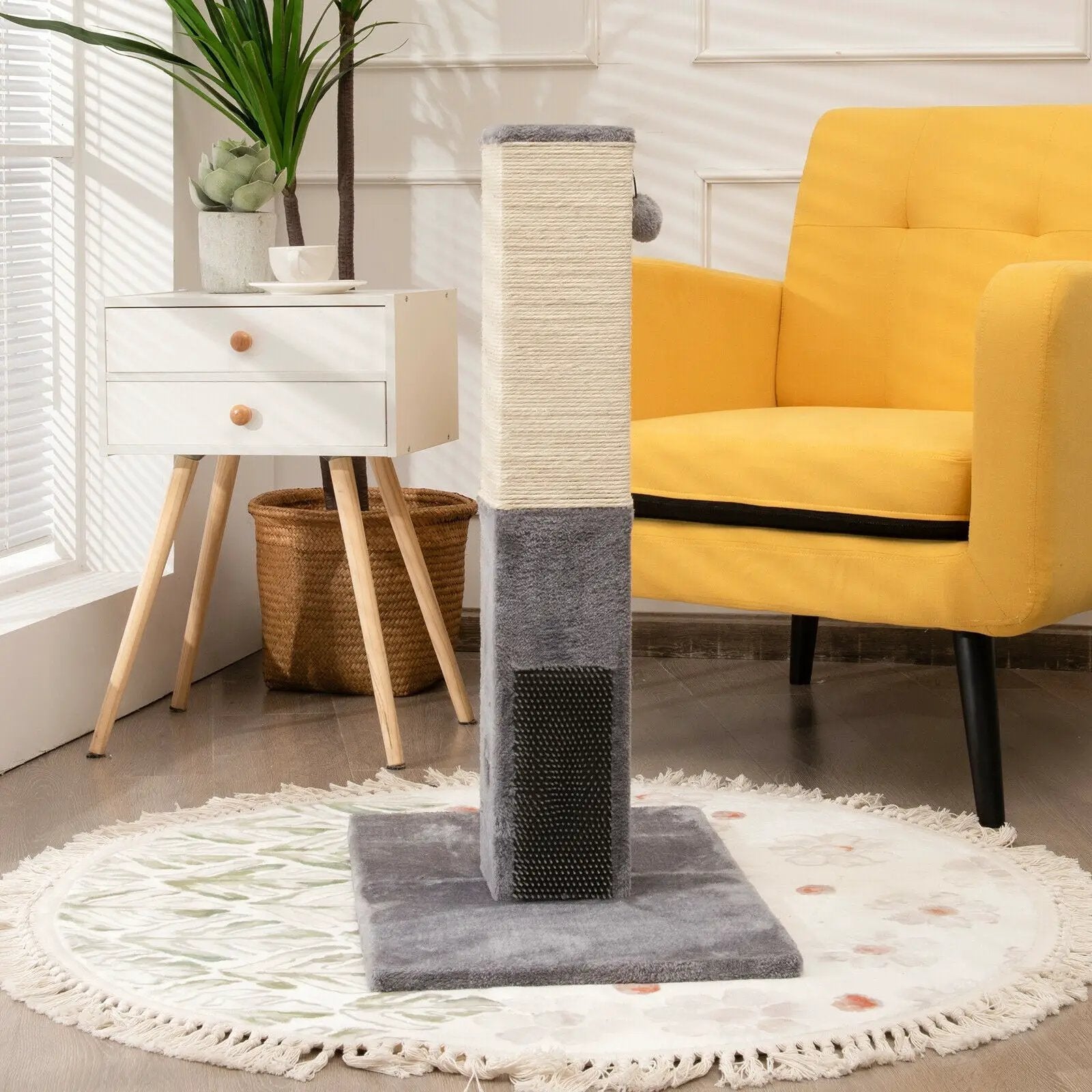 31 inch Tall Cat Scratching Post Claw Scratcher with Sisal Rope and 2 plush Ball-Gray by DirectDeals