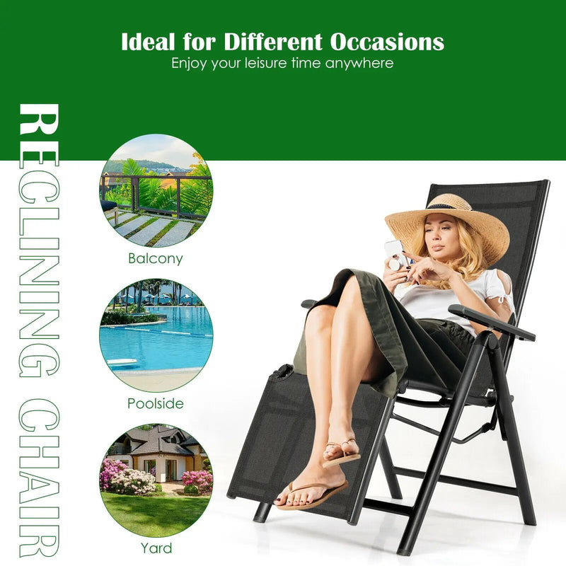 Outdoor Folding Lounge Chair with 7 Adjustable Backrest and Footrest Positions-Gray by DirectDeals