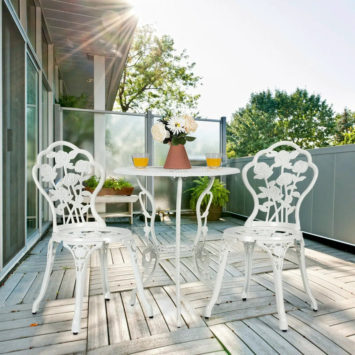 Outdoor Cast Aluminum Patio Furniture Set with Rose Design, photo 2 of 16