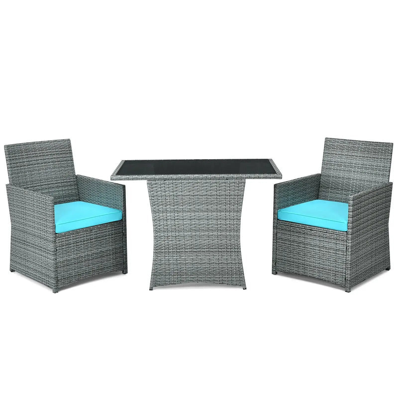 3 Pieces Patio Rattan Furniture Set with Cushioned Armrest Sofa by DirectDeals