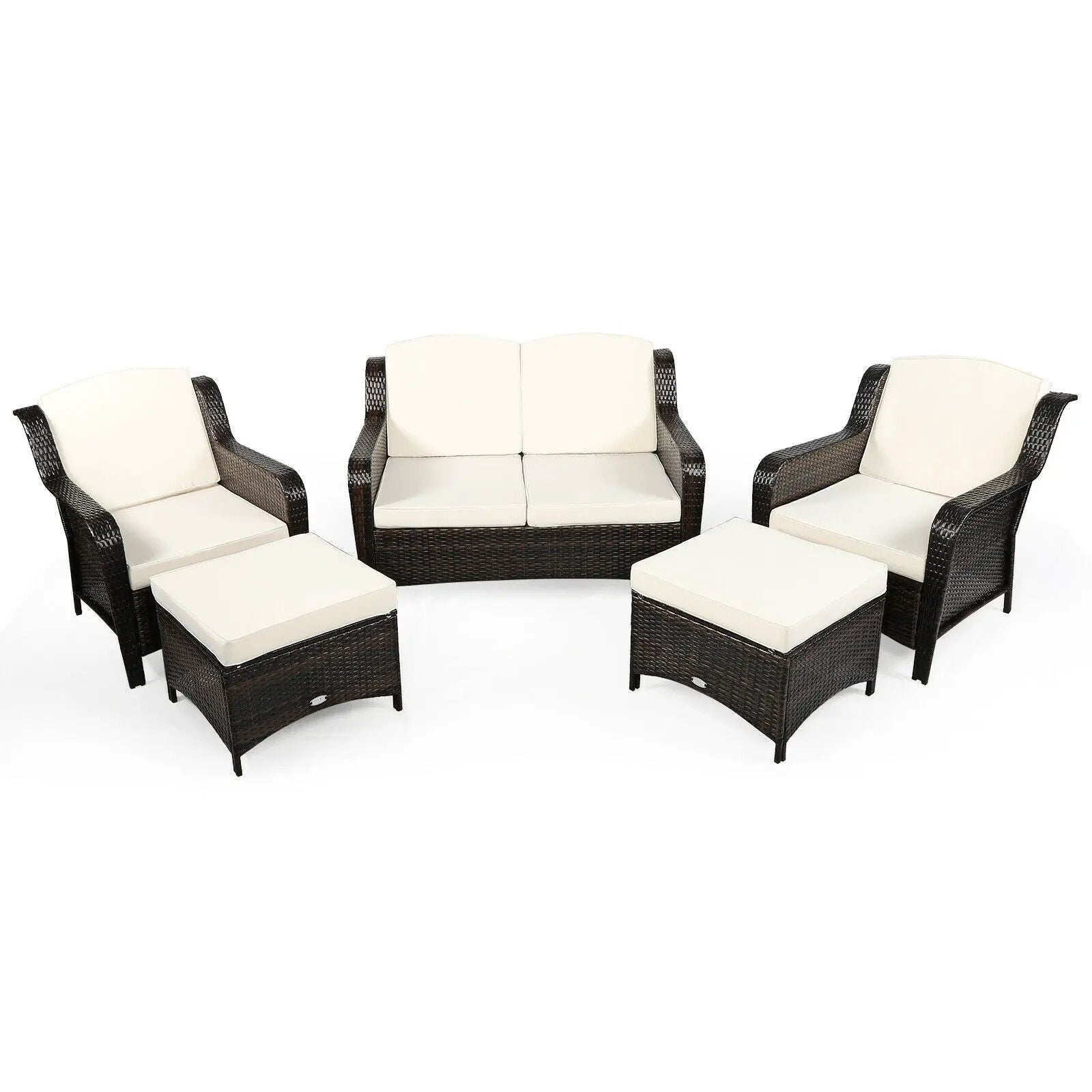 5 Pieces Patio Rattan Sofa Set with Cushion and Ottoman by DirectDeals