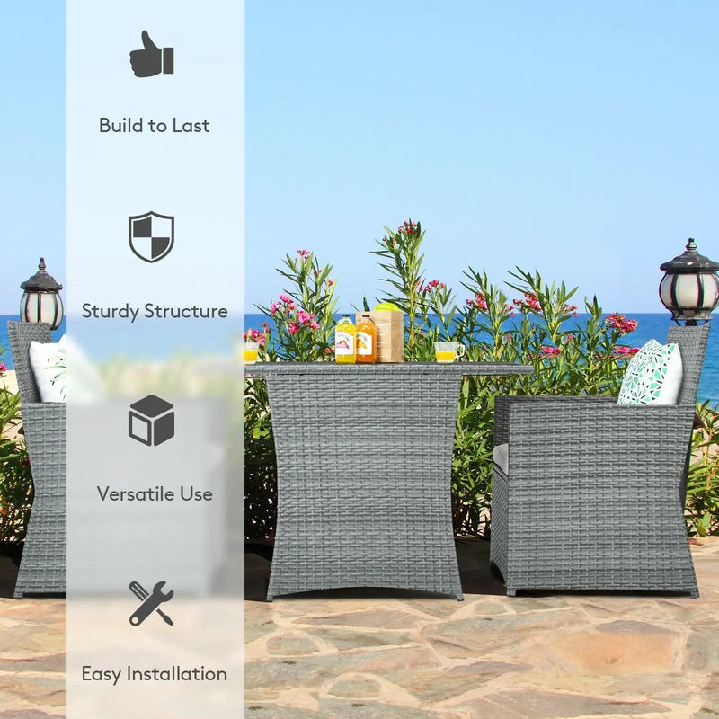 3 Pieces Patio Rattan Furniture Set with Cushioned Armrest Sofa by DirectDeals