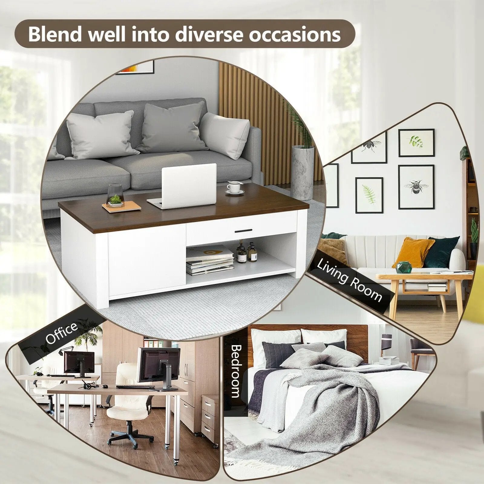 Modern Coffee Table with Front Back Drawers and Compartments for Living Room by DirectDeals