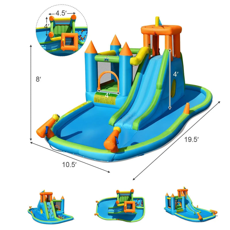 Inflatable Water Slide Kids Bounce House Splash Water Pool with 735W Blower by DirectDeals