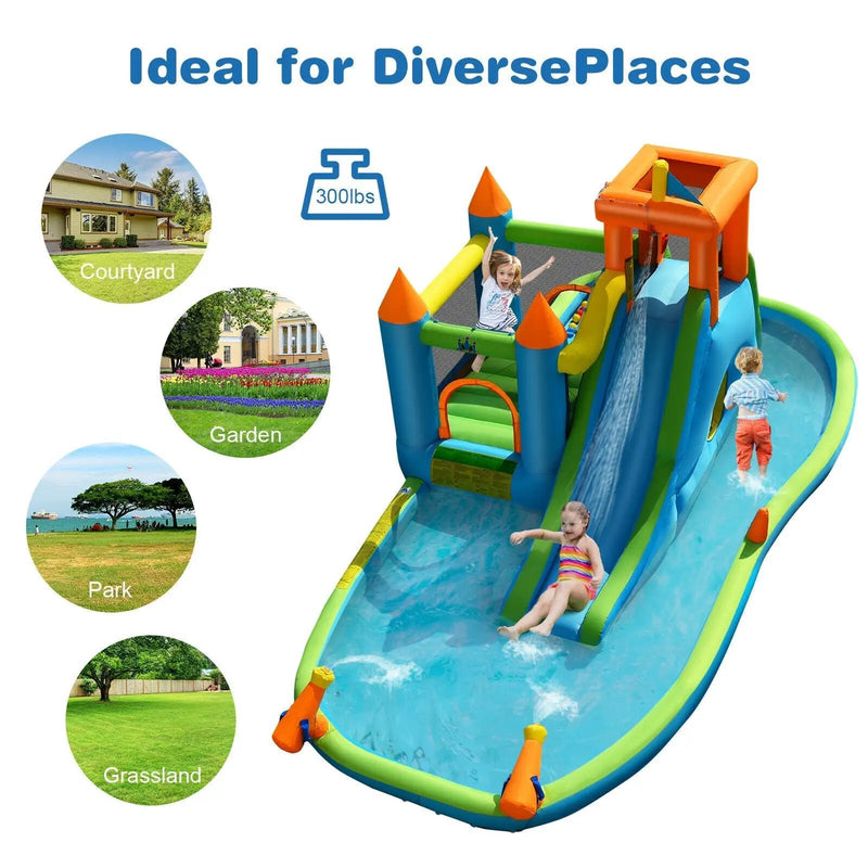 Inflatable Water Slide Kids Bounce House Splash Water Pool with 735W Blower by DirectDeals