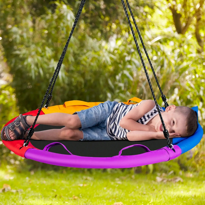 40 inch Saucer Tree Outdoor Round Platform Swing with Pillow and Handle-Multicolor by DirectDeals