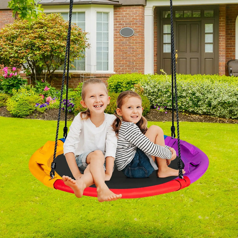 40 inch Saucer Tree Outdoor Round Platform Swing with Pillow and Handle-Multicolor by DirectDeals