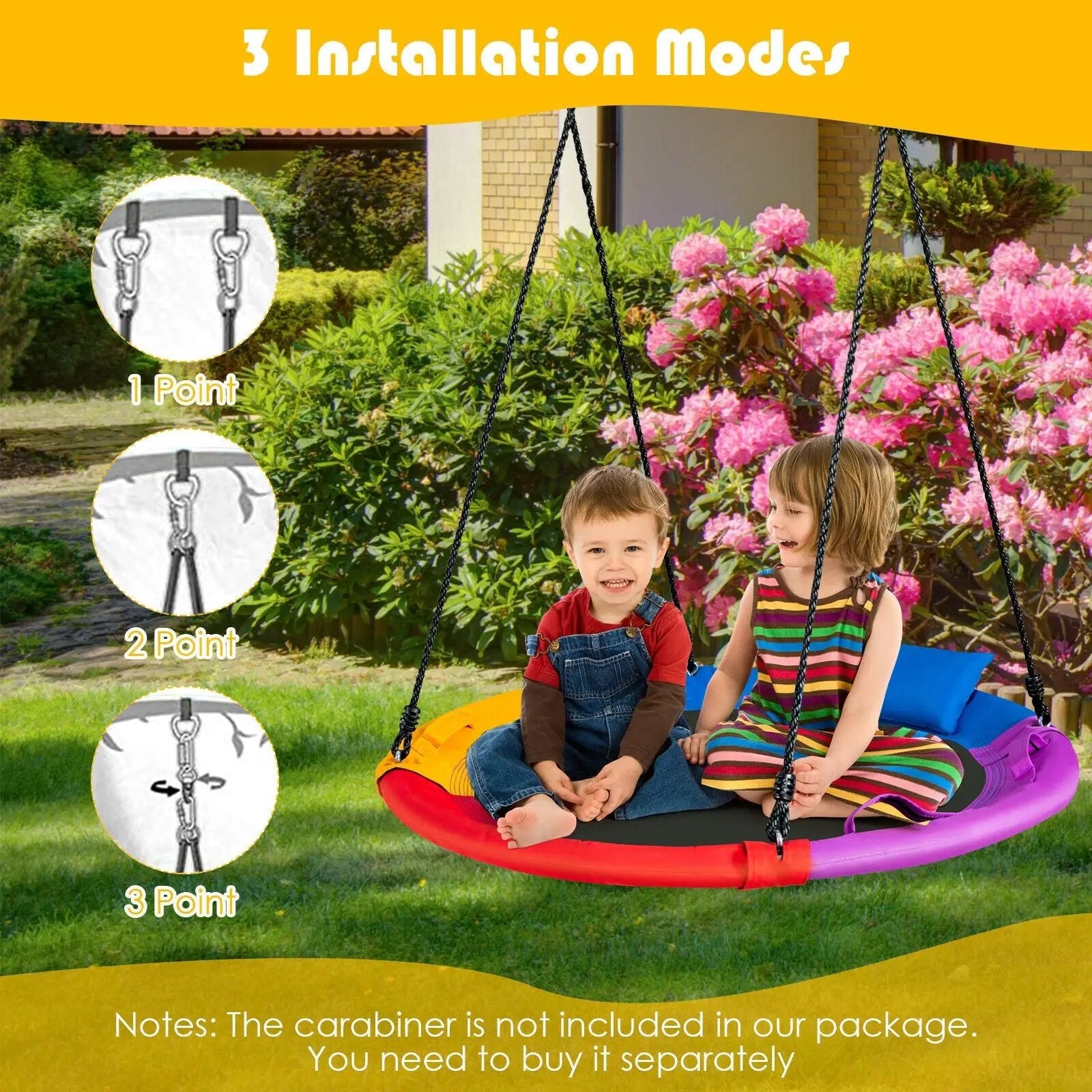 40 inch Saucer Tree Outdoor Round Platform Swing with Pillow and Handle-Multicolor by DirectDeals