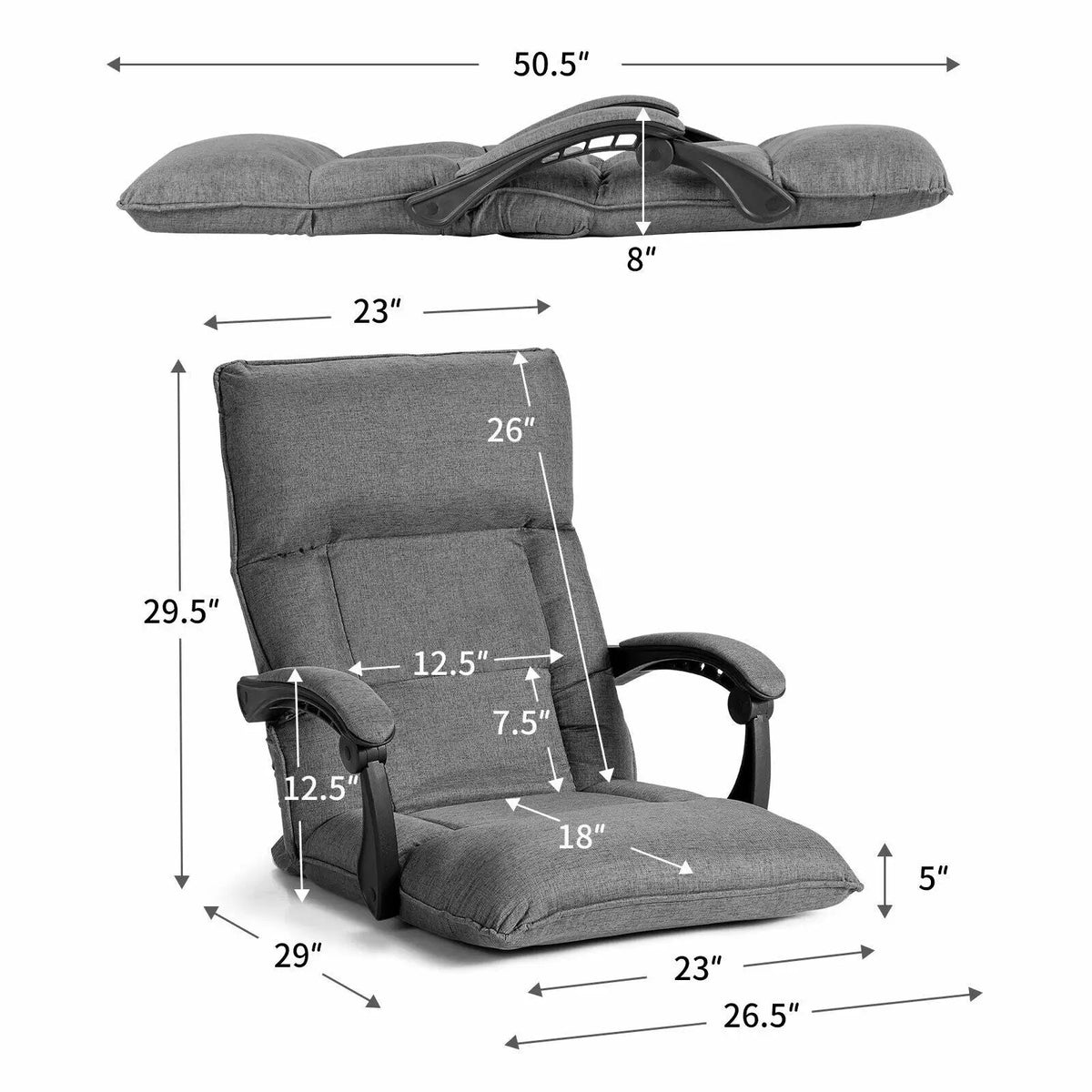 14-Position Adjusting Lazy Sofa Chair with Waist Pillow and Armrests, photo 8 of 16