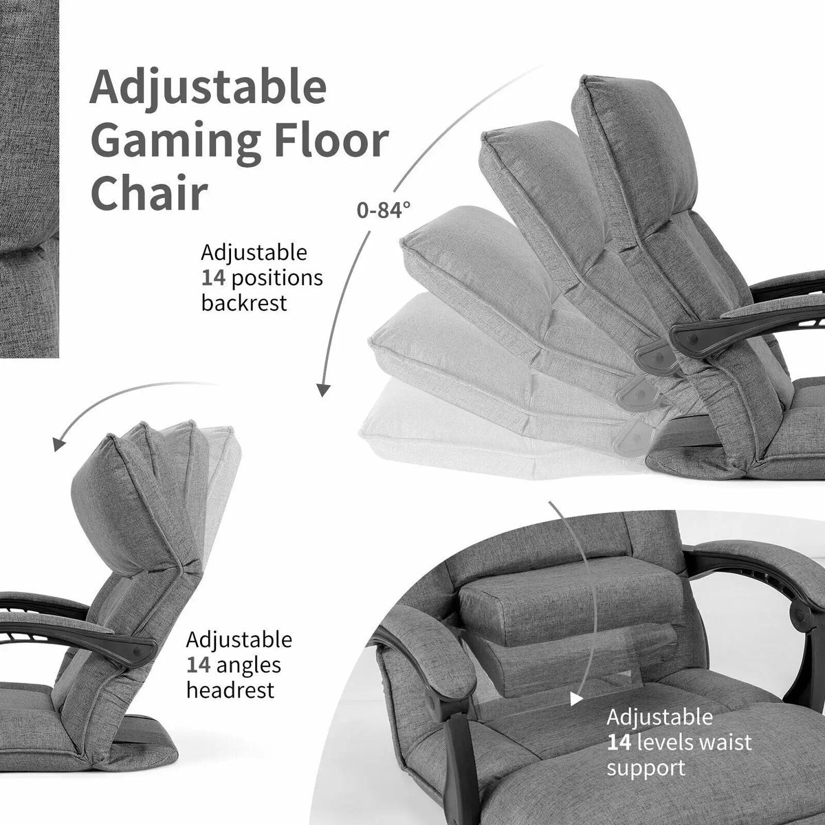 14-Position Adjusting Lazy Sofa Chair with Waist Pillow and Armrests, photo 10 of 16