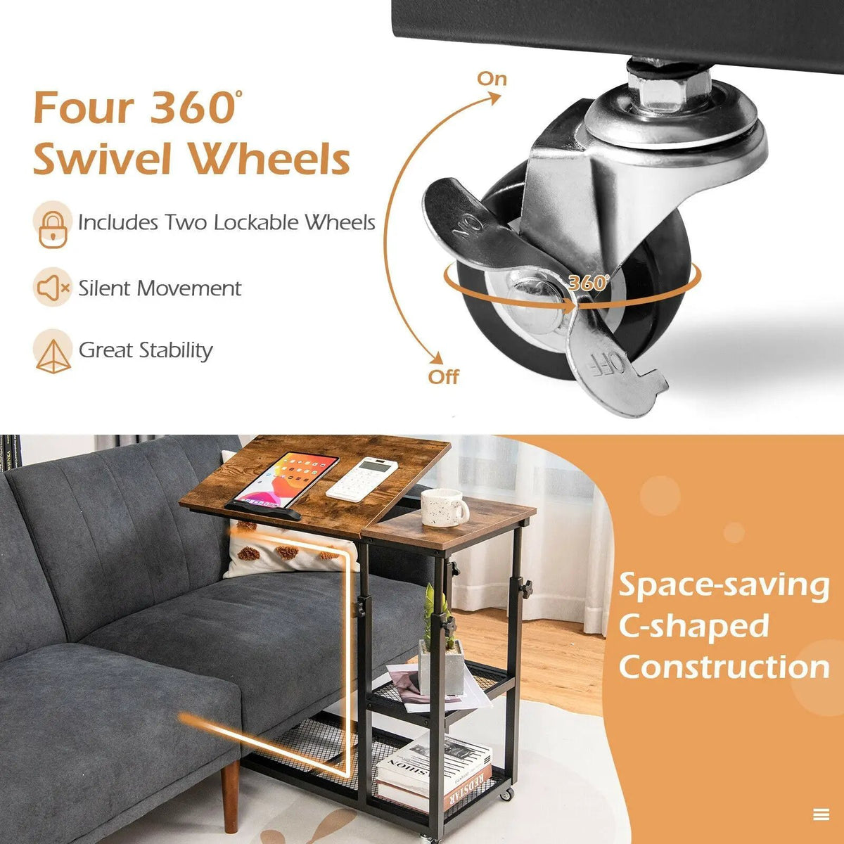 Adjustable C-Shaped Bedside Table, photo 6 of 9
