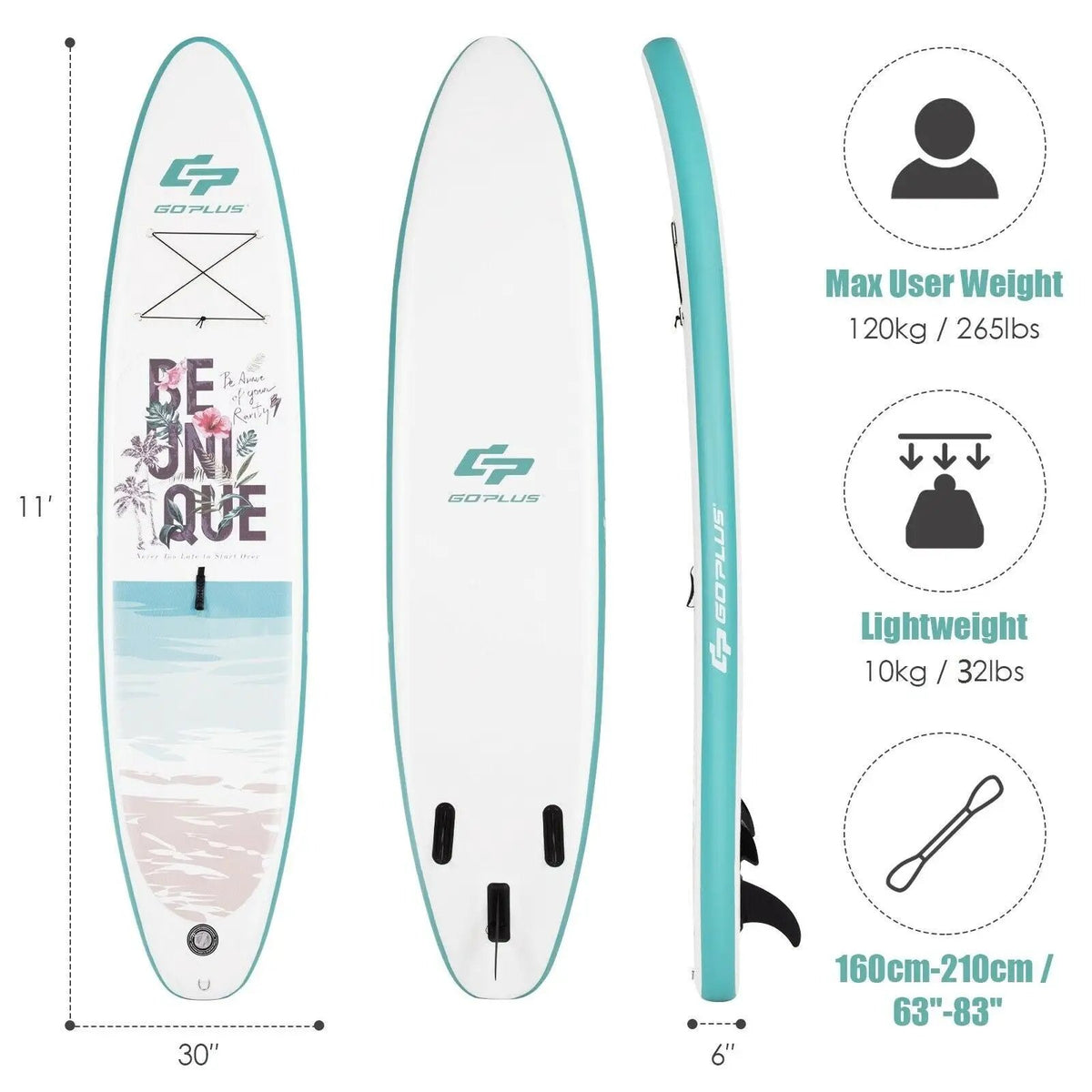 10.5 ft Inflatable Stand Up Paddle Board Surfboard with Aluminum Paddle Pump, photo 10 of 16