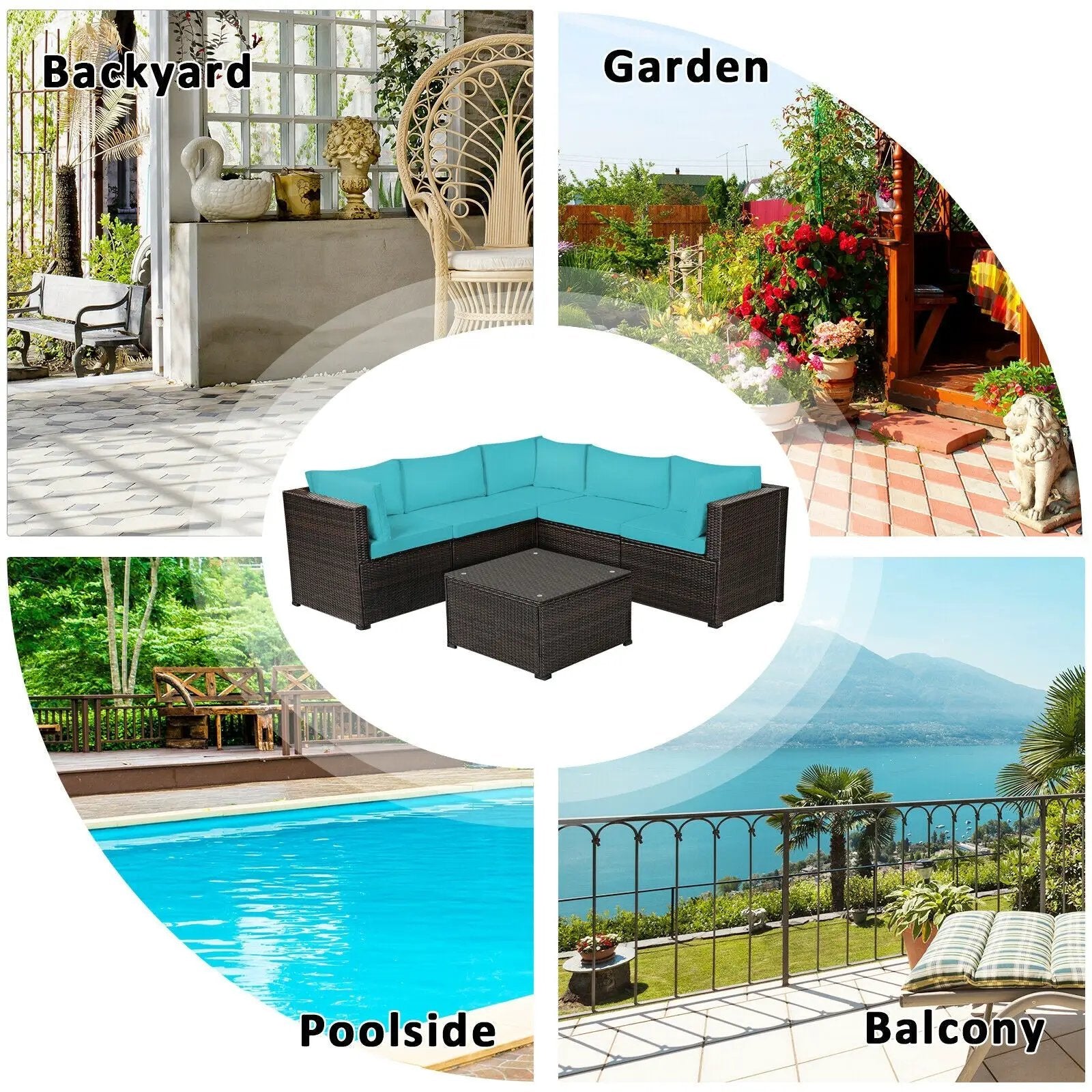 6 Pieces Patio Furniture Sofa Set with Cushions for Outdoor by DirectDeals