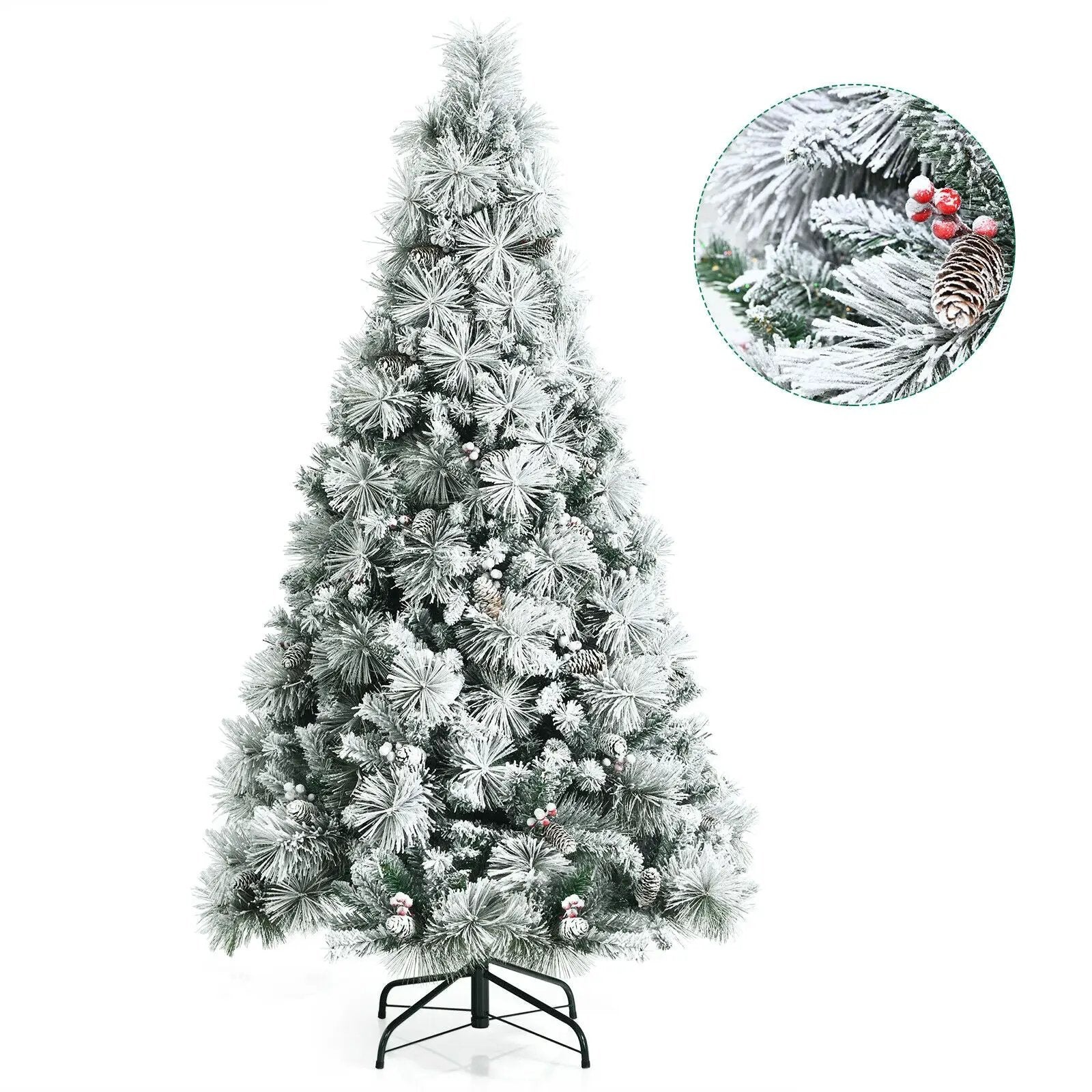 6 Feet Snow Flocked Christmas Tree with Pine Cone and Red Berries by DirectDeals