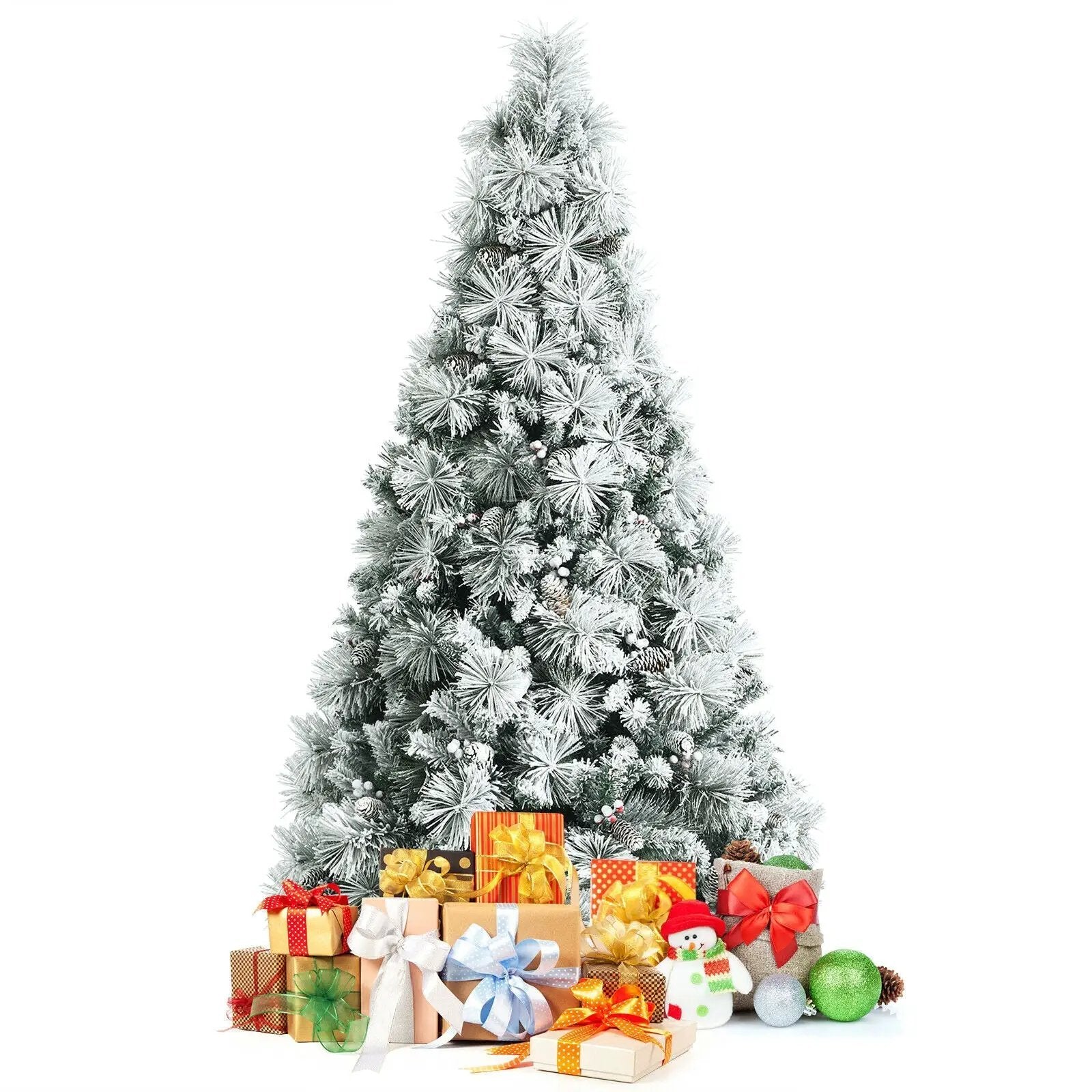 6 Feet Snow Flocked Christmas Tree with Pine Cone and Red Berries by DirectDeals