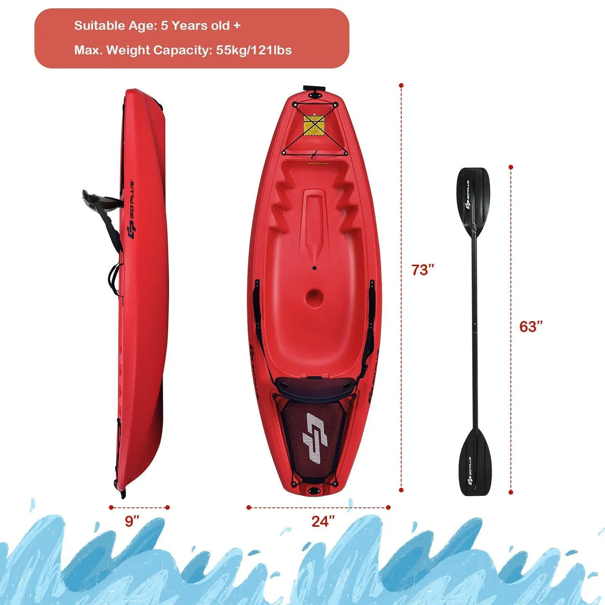 6 Feet Youth Kids Kayak with Bonus Paddle and Folding Backrest for Kid Over 5, photo 7 of 16