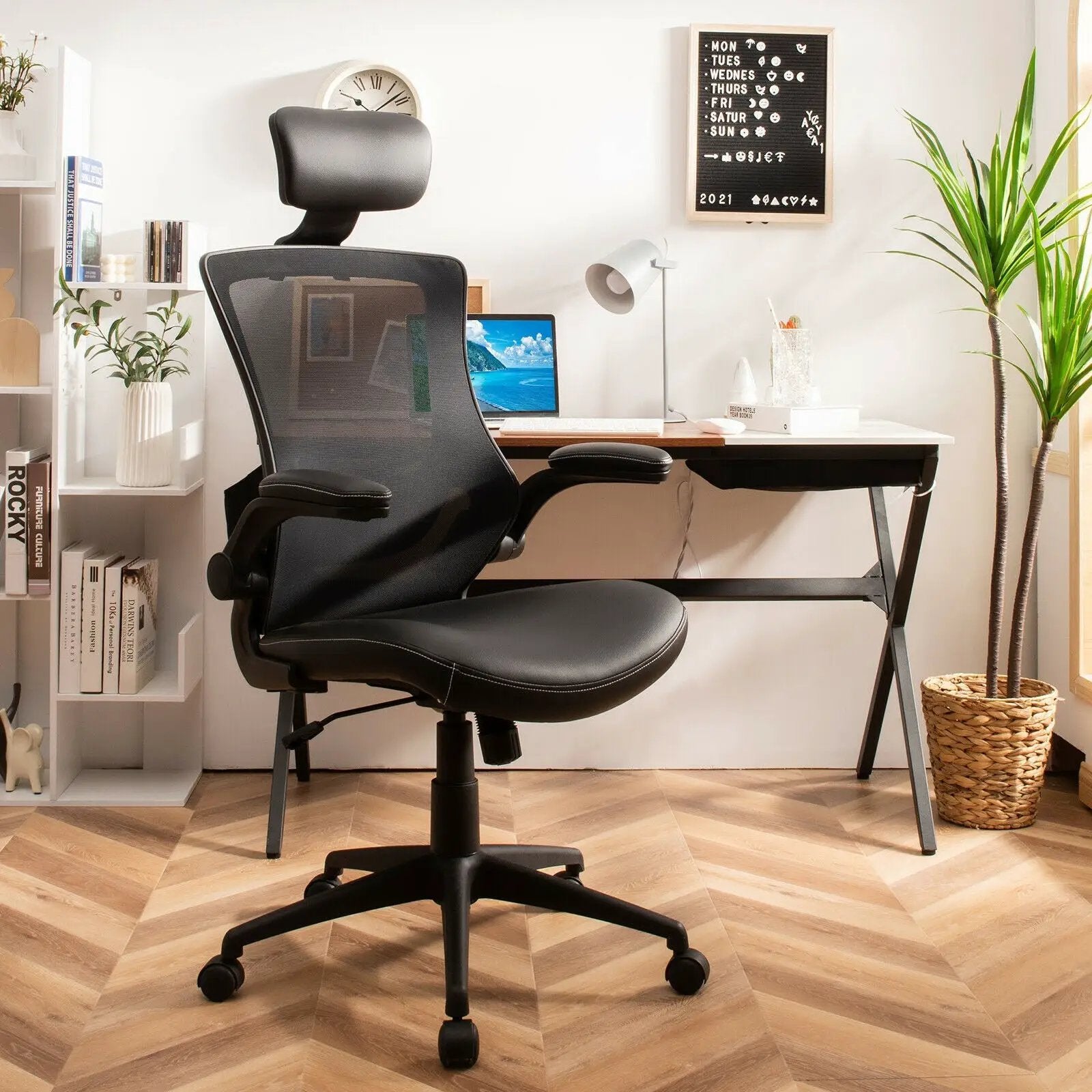 High-Back Executive Chair with Adjustable Lumbar Support and Headrest-Black by DirectDeals