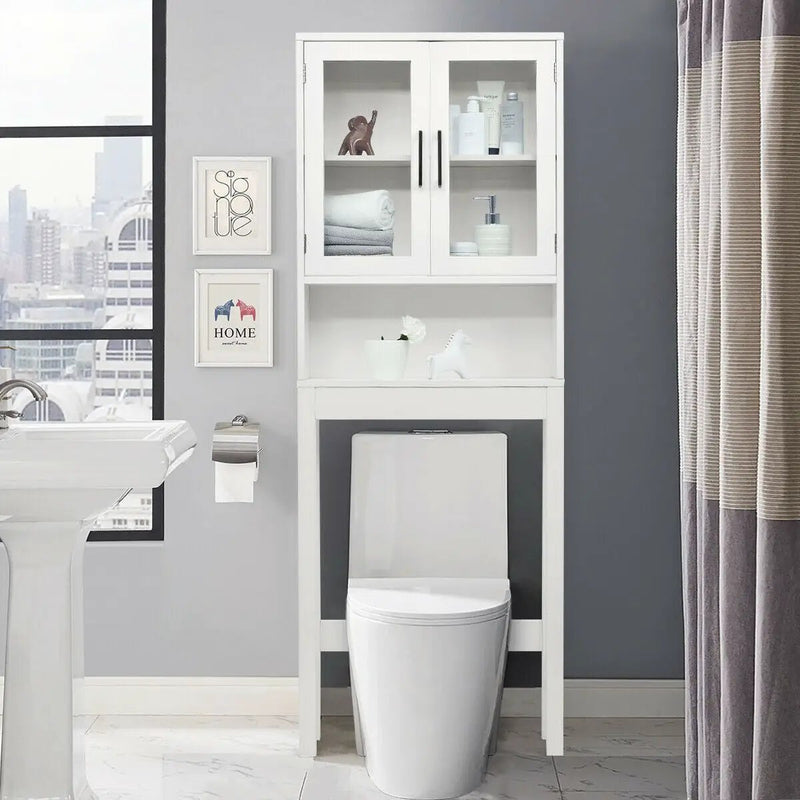 Over the Toilet Storage Cabinet Bathroom Space Saver with Tempered Glass Door by DirectDeals