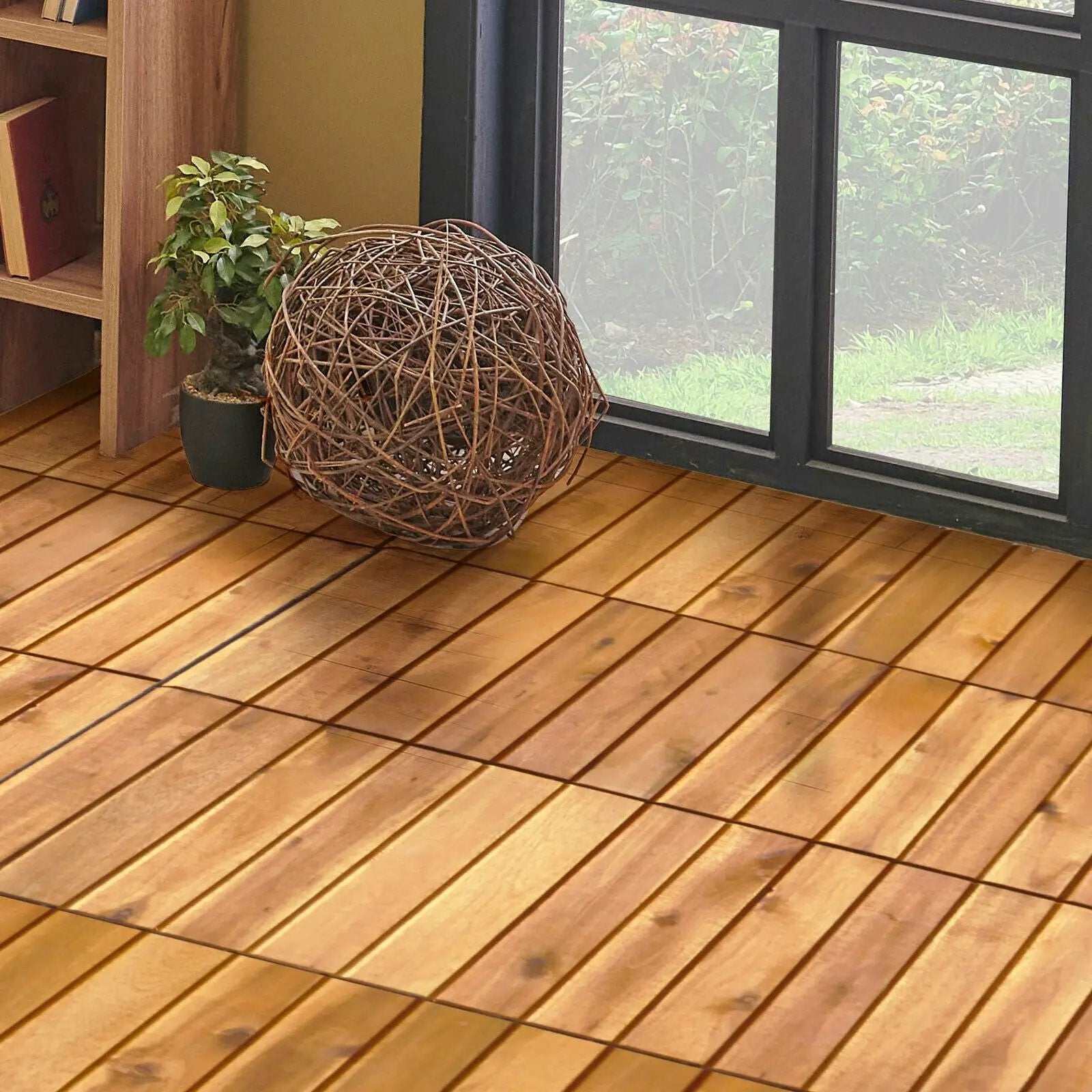27 Pieces Acacia Wood Interlocking Patio Deck Tile by DirectDeals