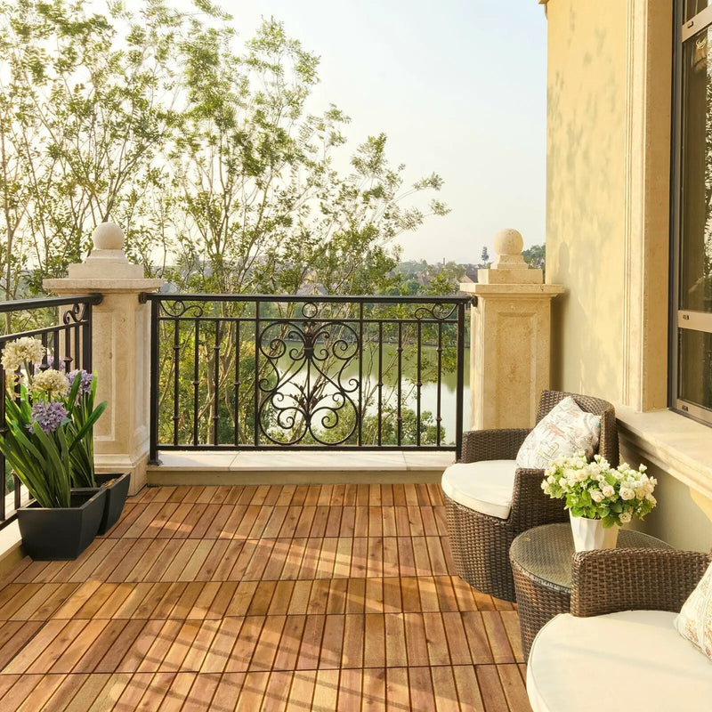 27 Pieces Acacia Wood Interlocking Patio Deck Tile by DirectDeals