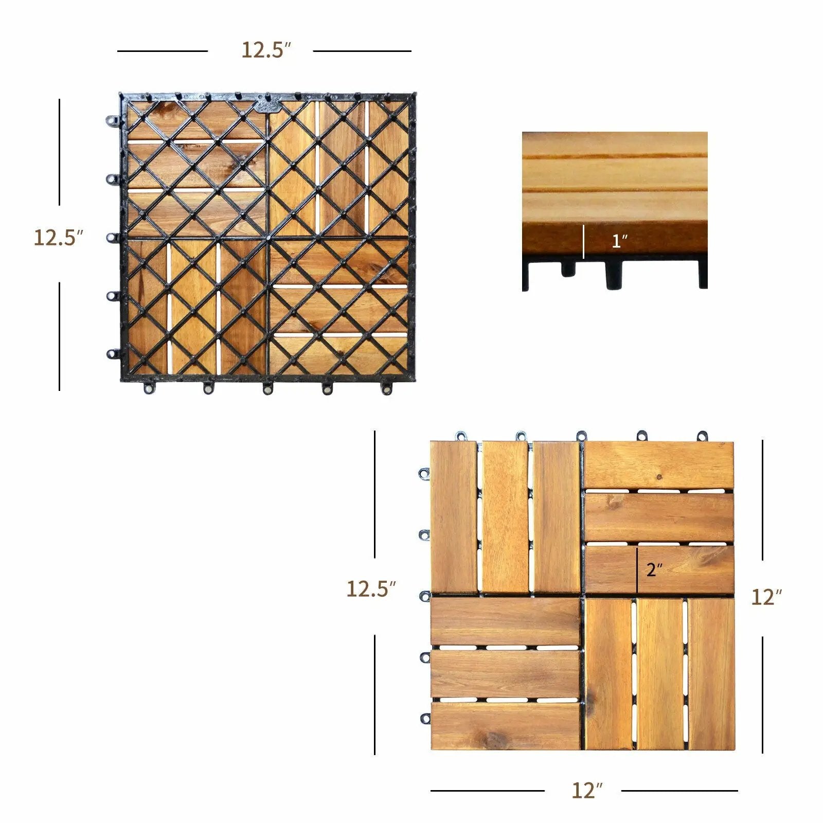 27 Pieces 12 x 12 Inch Acacia Wood Interlocking Patio Deck Tile by DirectDeals