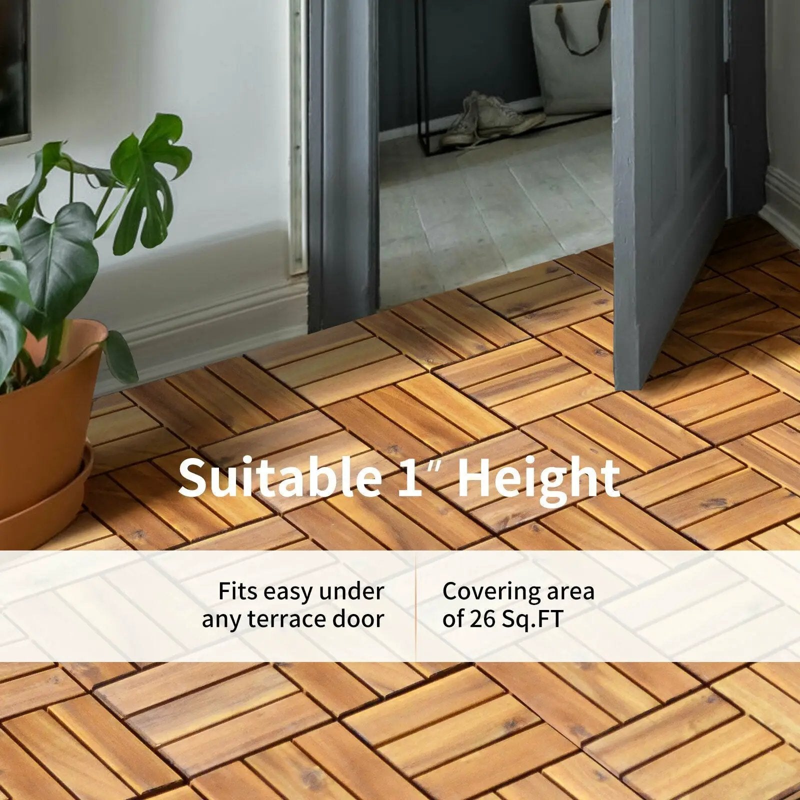 27 Pieces 12 x 12 Inch Acacia Wood Interlocking Patio Deck Tile by DirectDeals