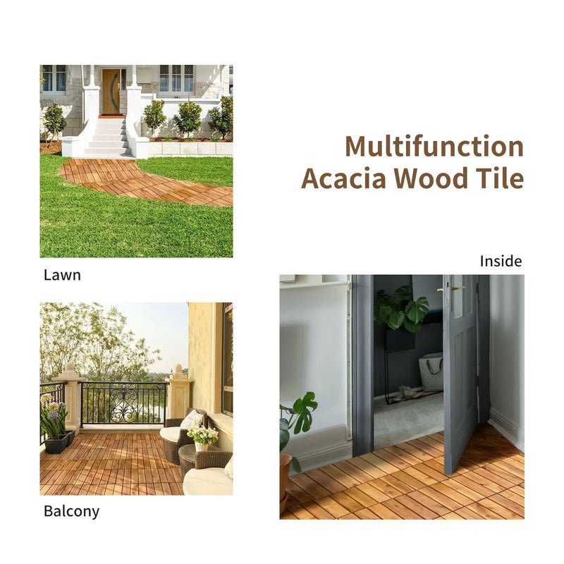 27 Pieces Acacia Wood Interlocking Patio Deck Tile by DirectDeals
