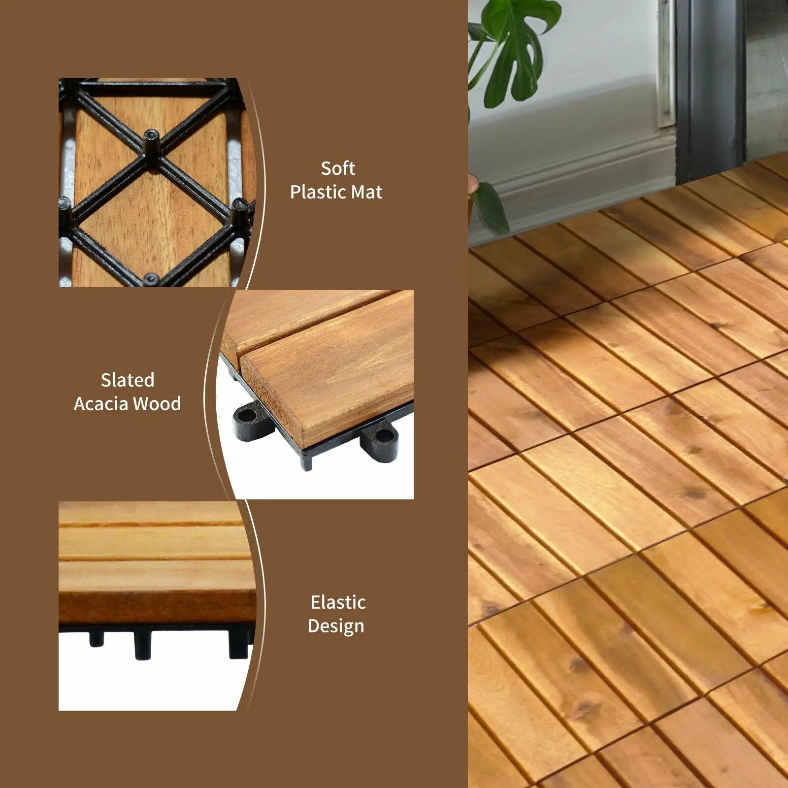 27 Pieces Acacia Wood Interlocking Patio Deck Tile by DirectDeals