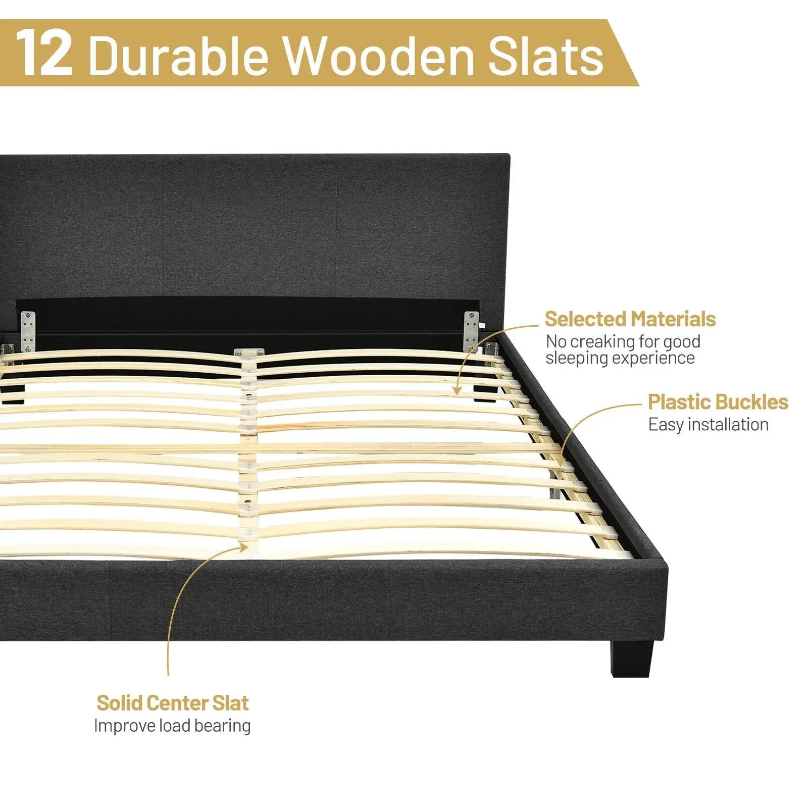 Full Upholstered Platform Bed Frame with Headboard Wood Slat by DirectDeals