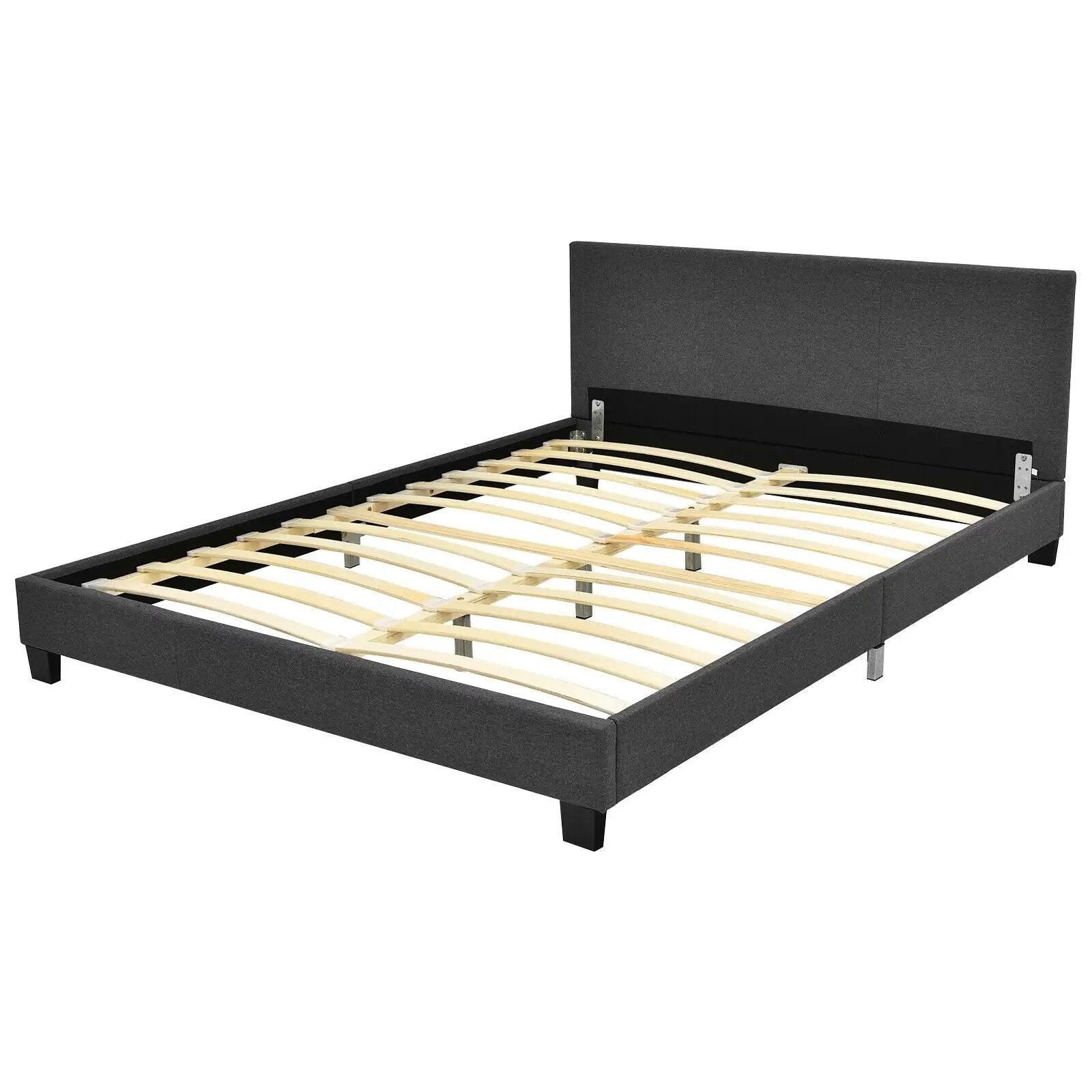 Full Upholstered Platform Bed Frame with Headboard Wood Slat by DirectDeals