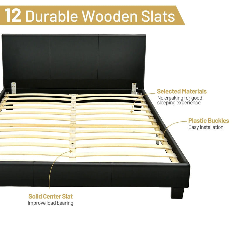 Full Upholstered Platform Bed Frame with Headboard Wood Slat by DirectDeals