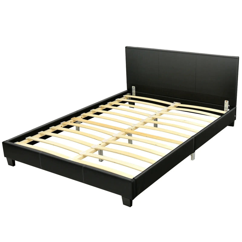 Full Upholstered Platform Bed Frame with Headboard Wood Slat by DirectDeals