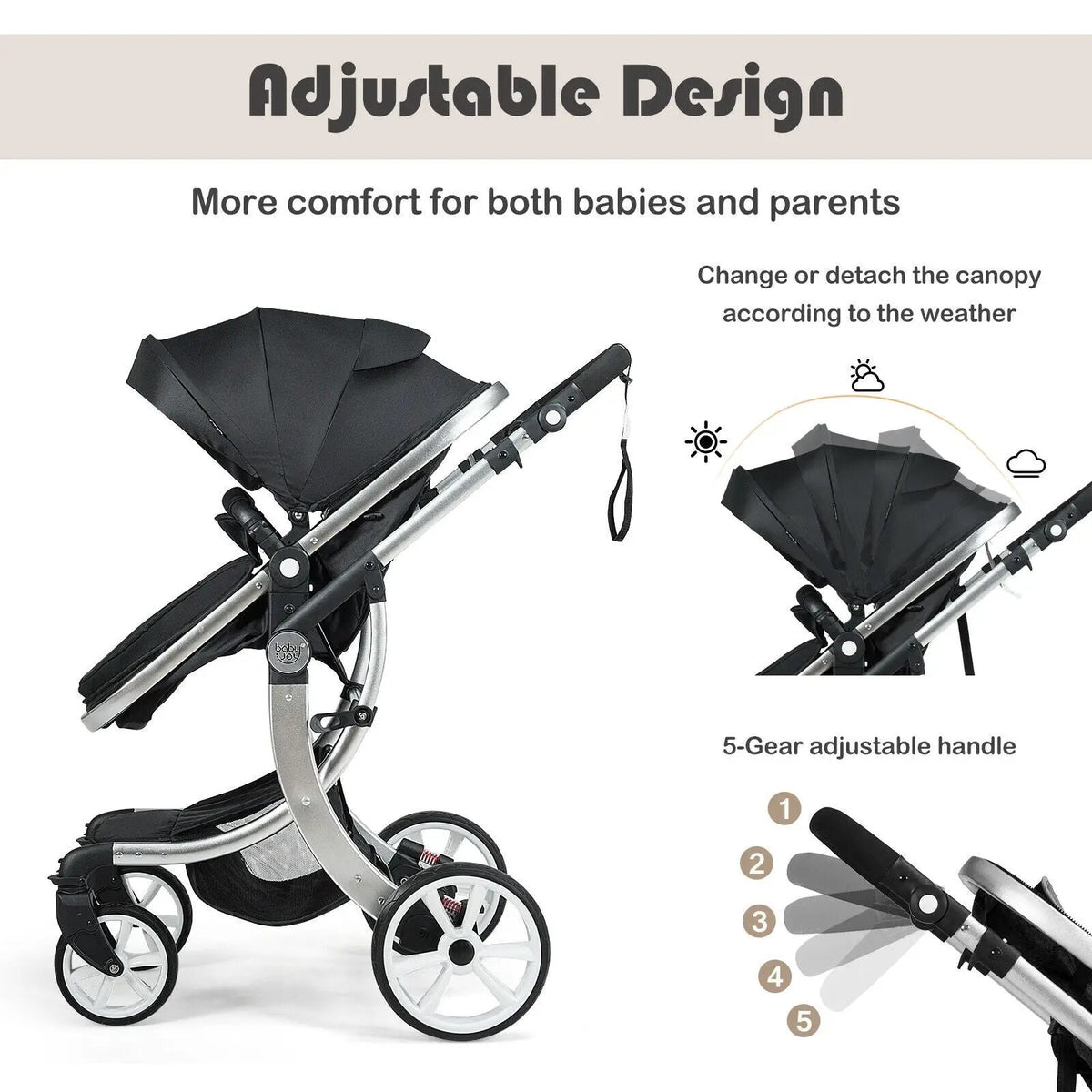 Folding Aluminum Infant Reversible Stroller with Diaper Bag, photo 5 of 10