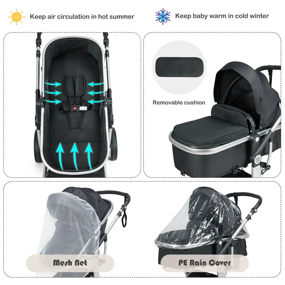 Folding Aluminum Infant Reversible Stroller with Diaper Bag, photo 8 of 10