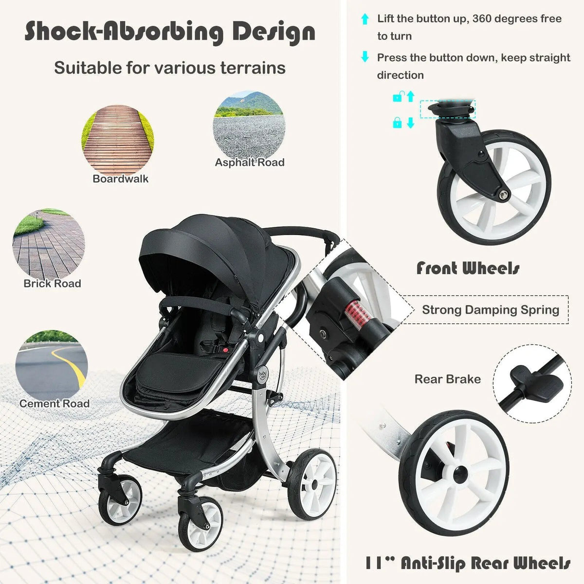 Folding Aluminum Infant Reversible Stroller with Diaper Bag, photo 7 of 10
