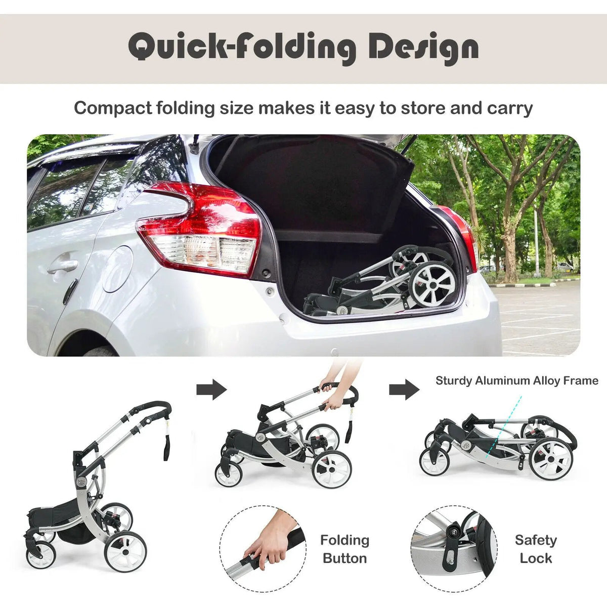 Folding Aluminum Infant Reversible Stroller with Diaper Bag, photo 2 of 10