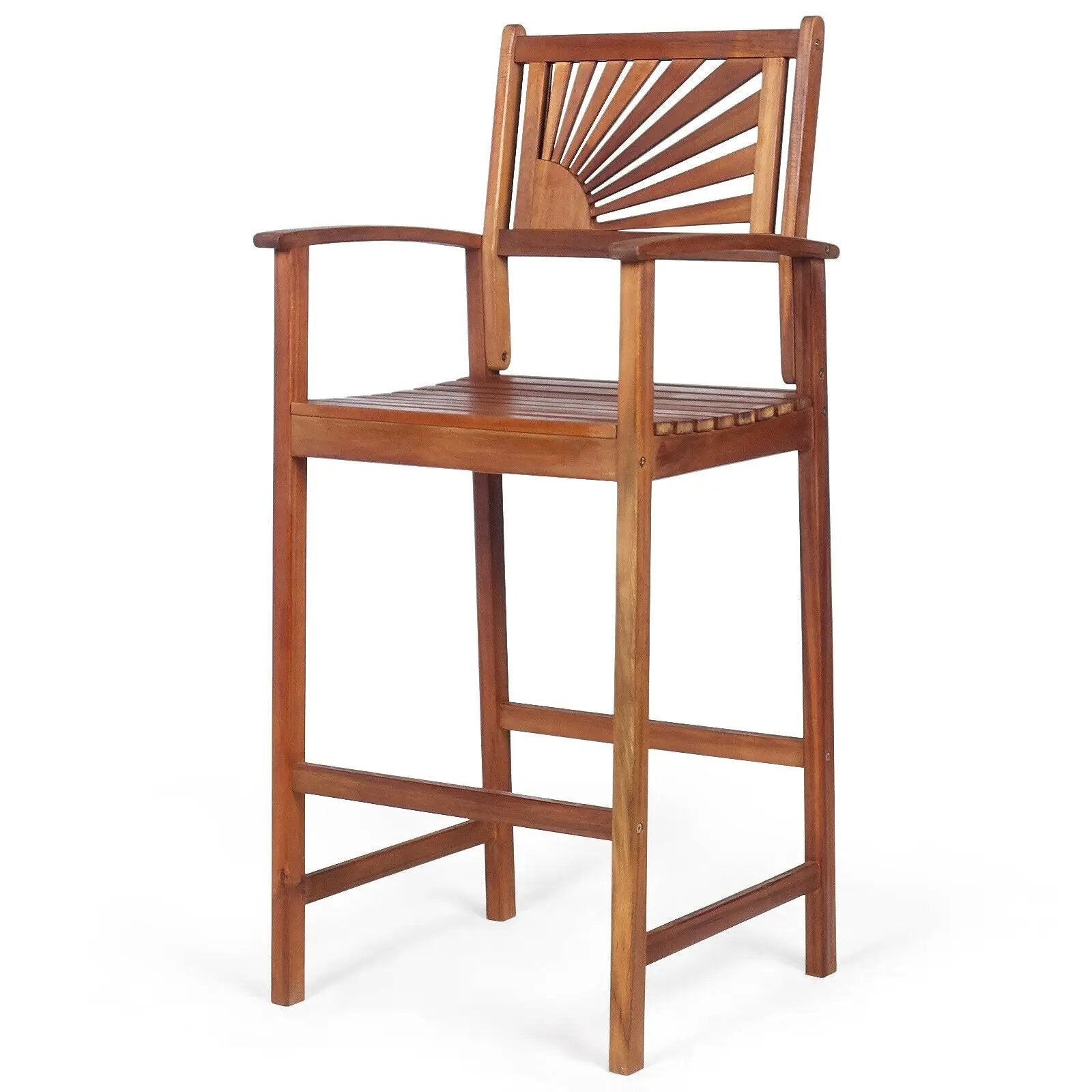 2 Pieces Outdoor Acacia Wood Bar Chairs with Sunflower Backrest and Armrests by DirectDeals