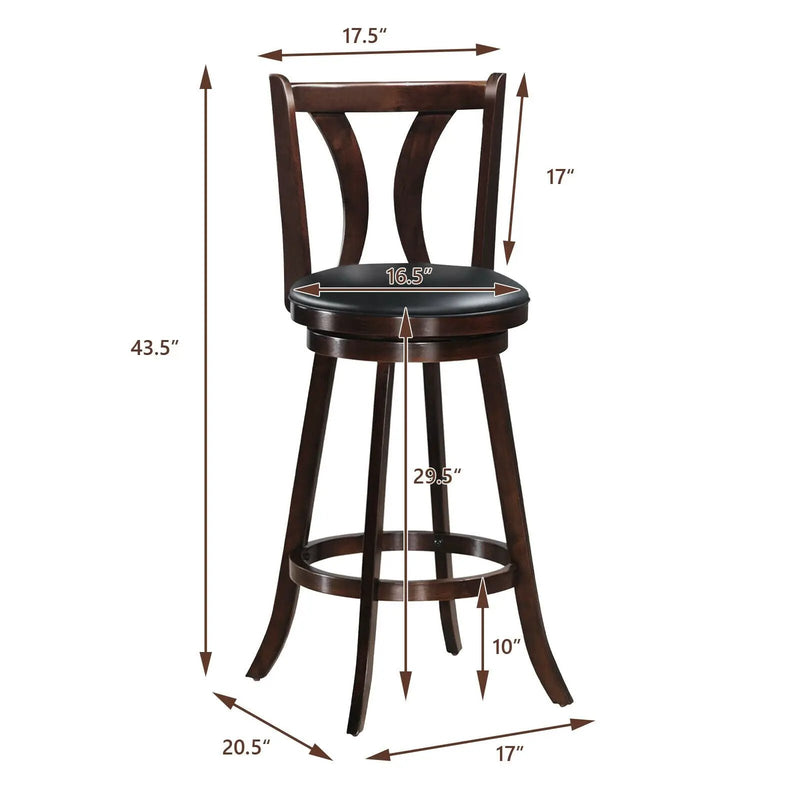 Set of 2 Swivel Bar stool 24 Inch Counter Height Leather Padded Dining Kitchen Chair by DirectDeals