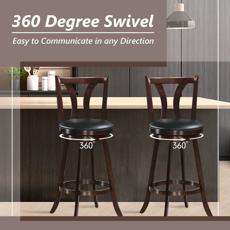 Set of 2 Swivel Bar stool 24 Inch Counter Height Leather Padded Dining Kitchen Chair by DirectDeals