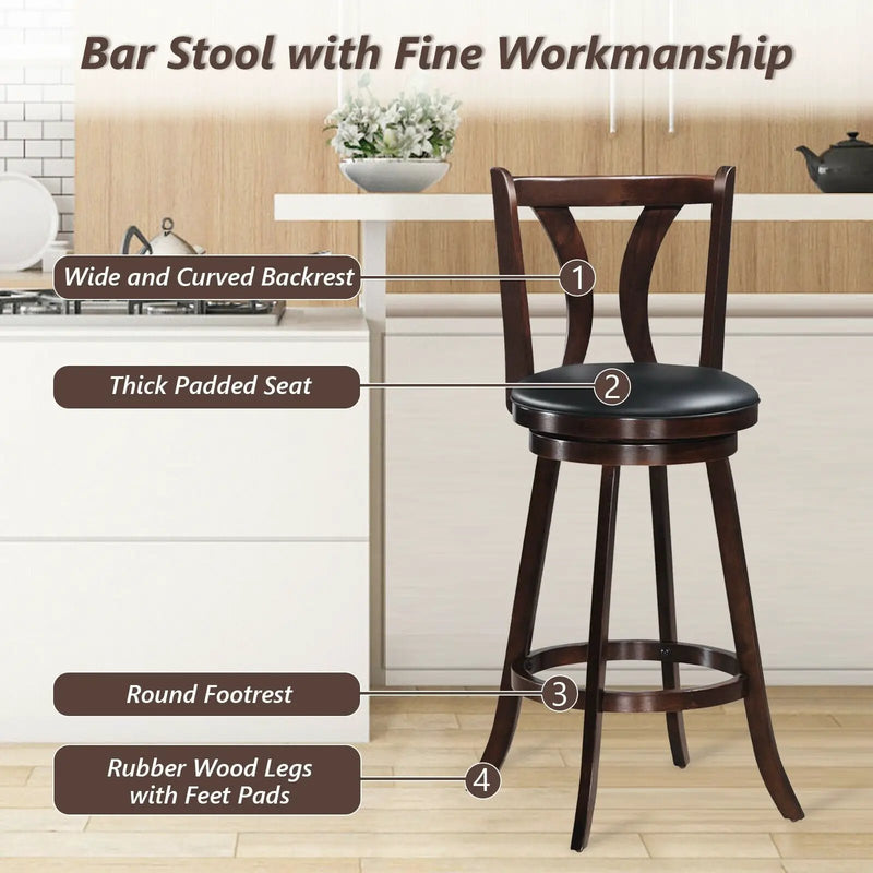 Set of 2 Swivel Bar stool 24 Inch Counter Height Leather Padded Dining Kitchen Chair by DirectDeals
