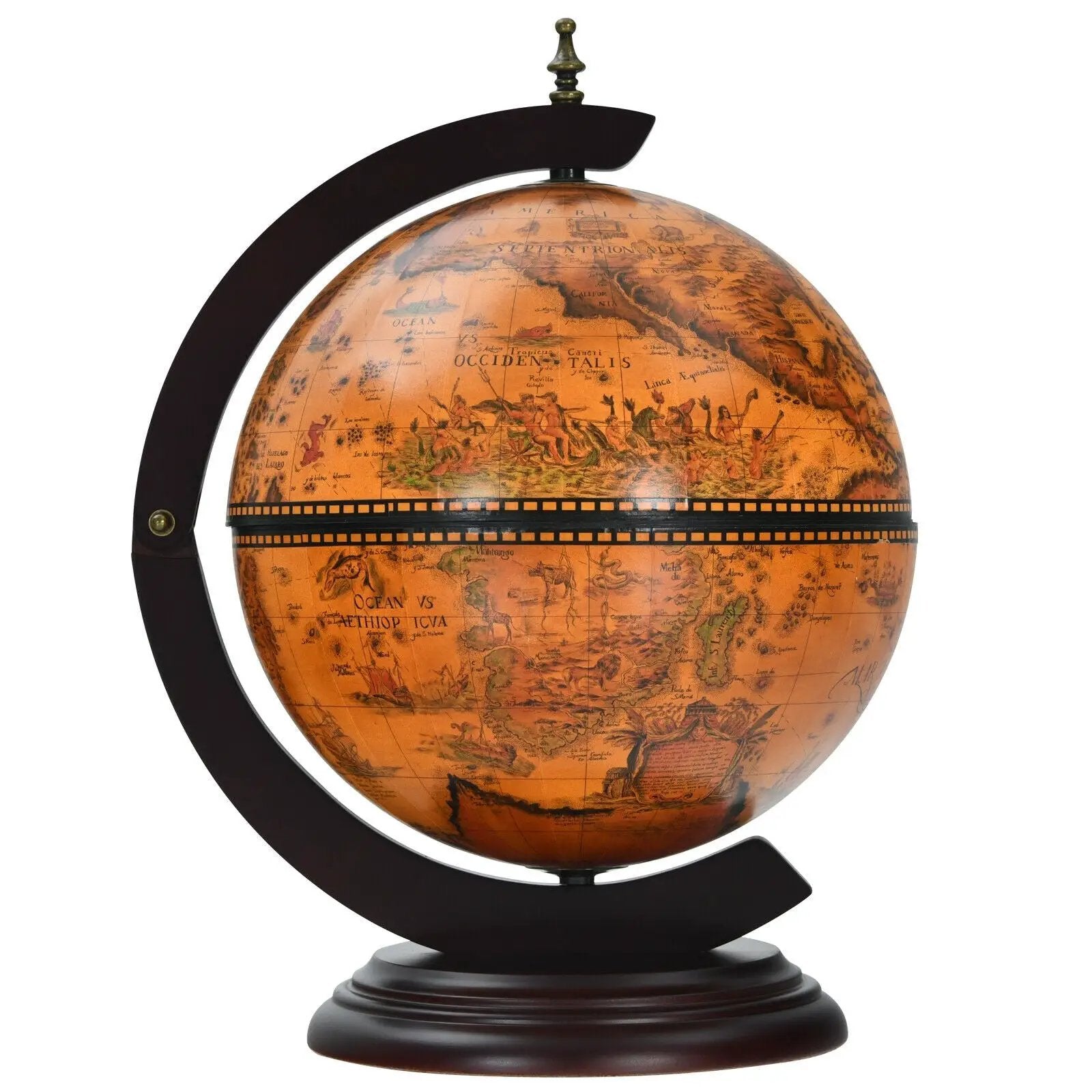 19 Inch 16th Century Nautical Map Tabletop Globe Wine Cabinet-Brown by DirectDeals