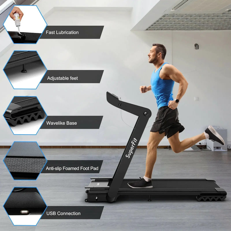 4.0HP Foldable Electric Treadmill Jogging Machine with Speaker LED-Black by DirectDeals
