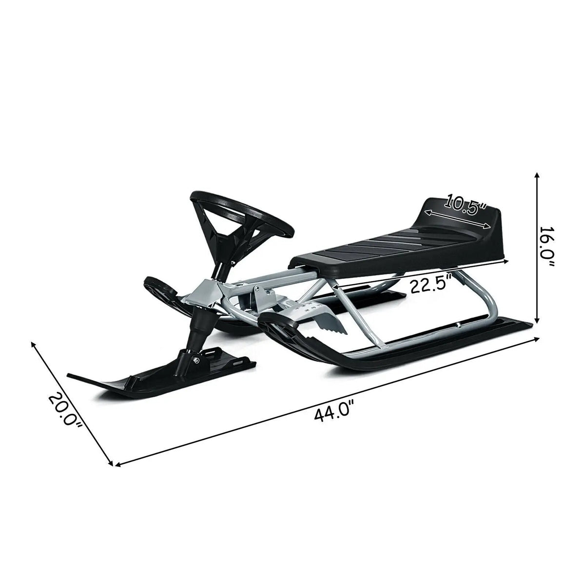 Kids Snow Sled with Steering Wheel and Double Brakes Pull Rope, photo 10 of 16